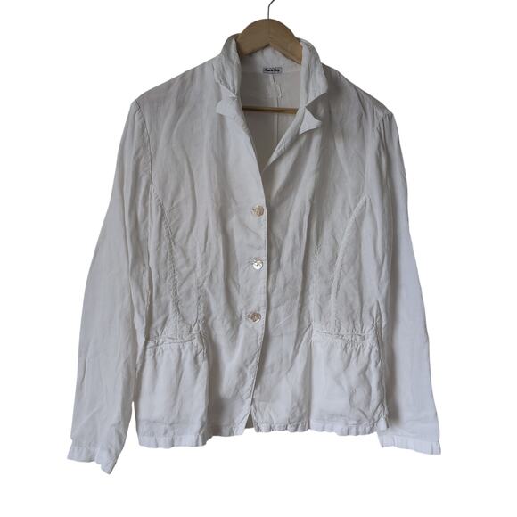 Made in Italy 100% Linen Flax Blazer Jacket Top White Size 46 US 10 - Classy - Picture 4 of 11